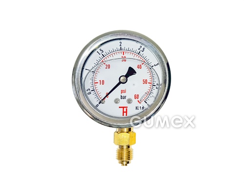 Glyzerin-Manometer mit Bodenauslass, 63mm, Außengewinde G 1/4", 0-4bar, -40°C/+60°C, 